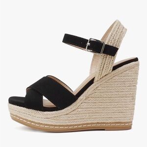 Soda Black Braided Espadrille Wedge Sandals -used once
